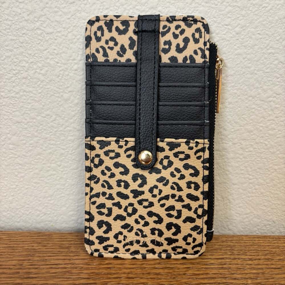 Kedzie Wallet Womens Slim Vegan Leather Essentials Only Zippered Cheetah Print